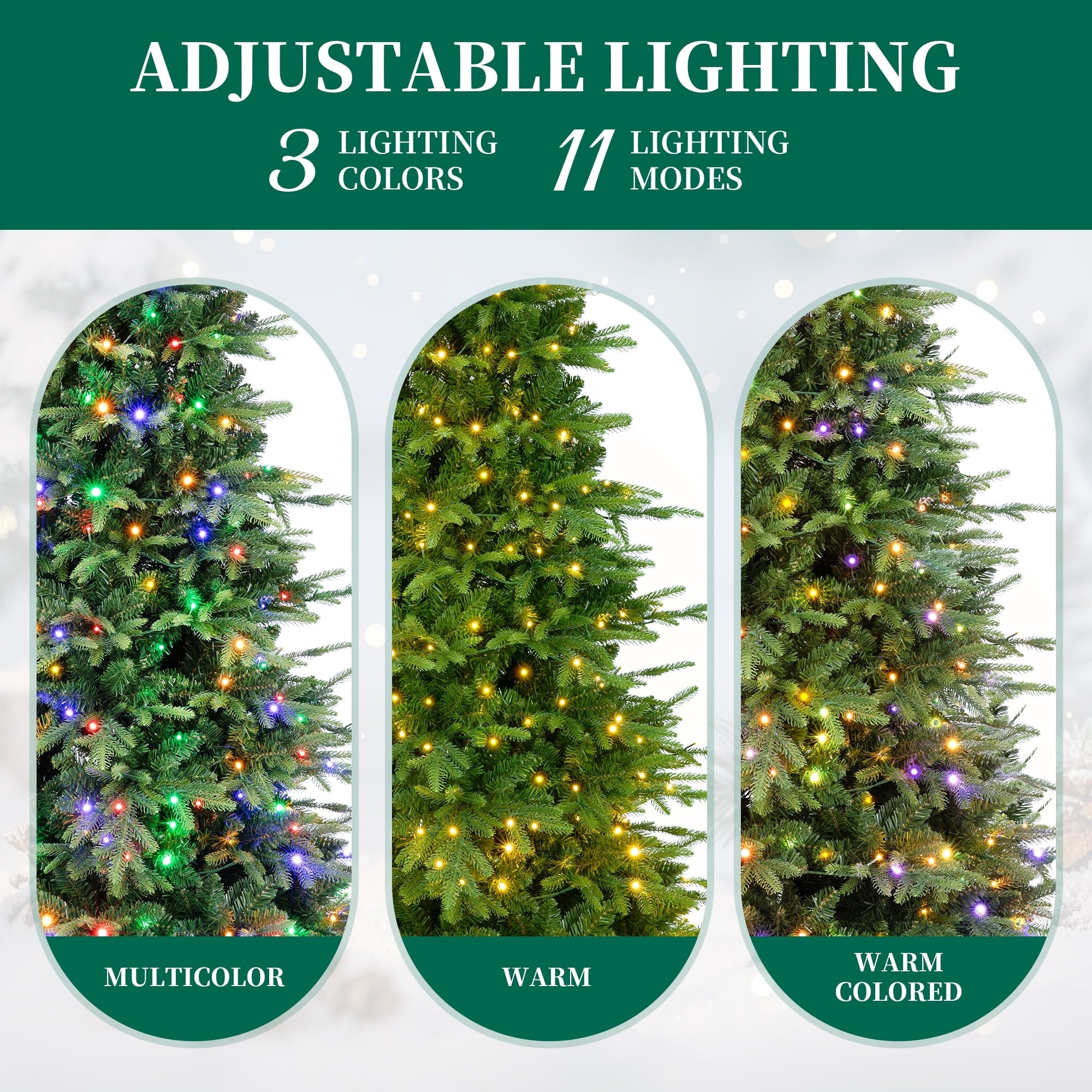 Fenbeli 6ft Pre-Lit Artificial Fir Christmas Tree, 1,350 PE/PVC Branch Tips, 300 Lights with Remote Control and 11 Modes, Green