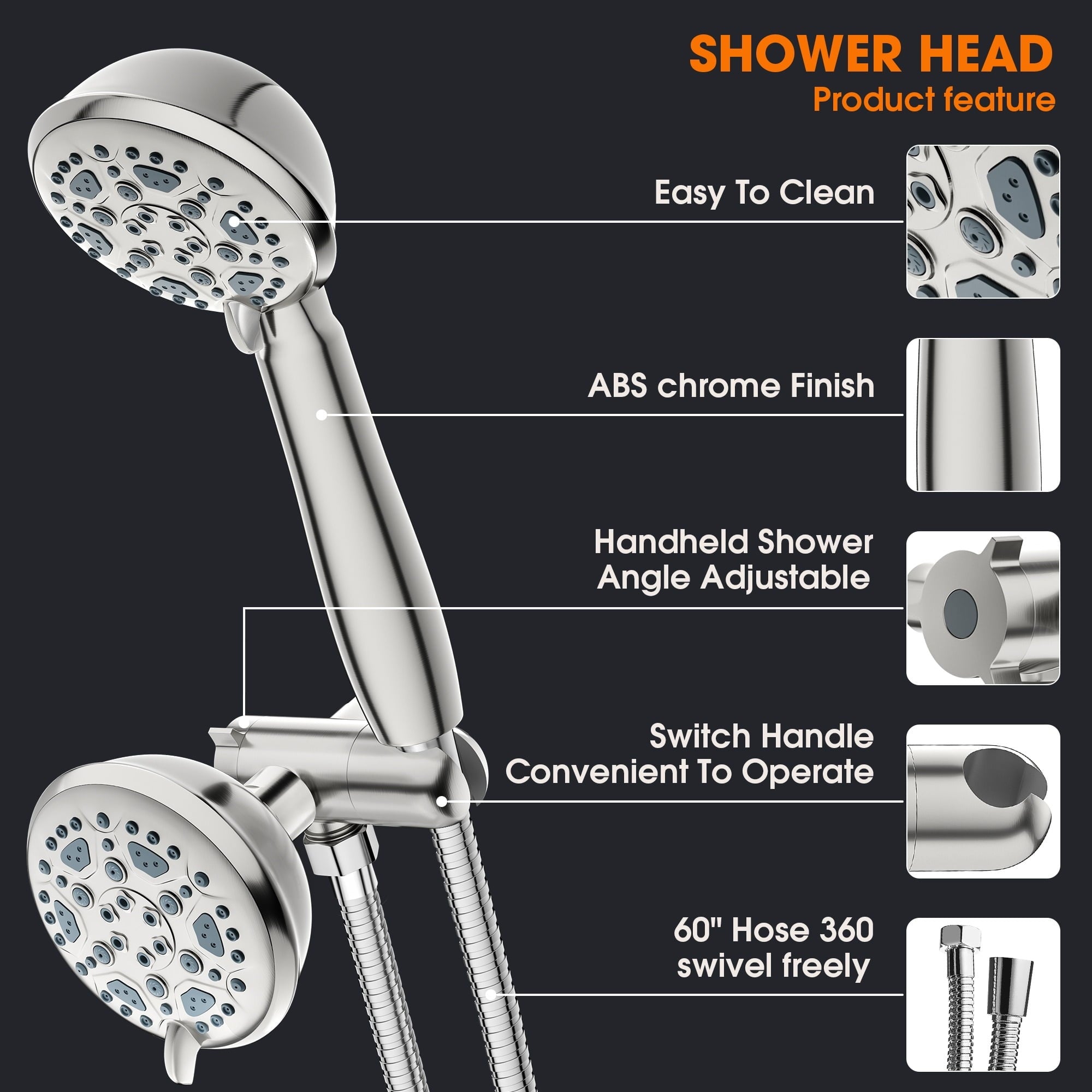 Fenbeli 6-Spray Setting Dual Rain Shower Head High Pressure Shower Heads with Handheld Valve and 59 Flexible Hose Brushed Nickel