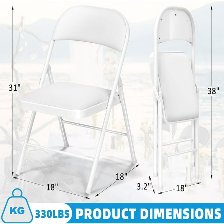 Fenbeli Metal Folding Chair with Padded Seats & Back,White, Set of 6