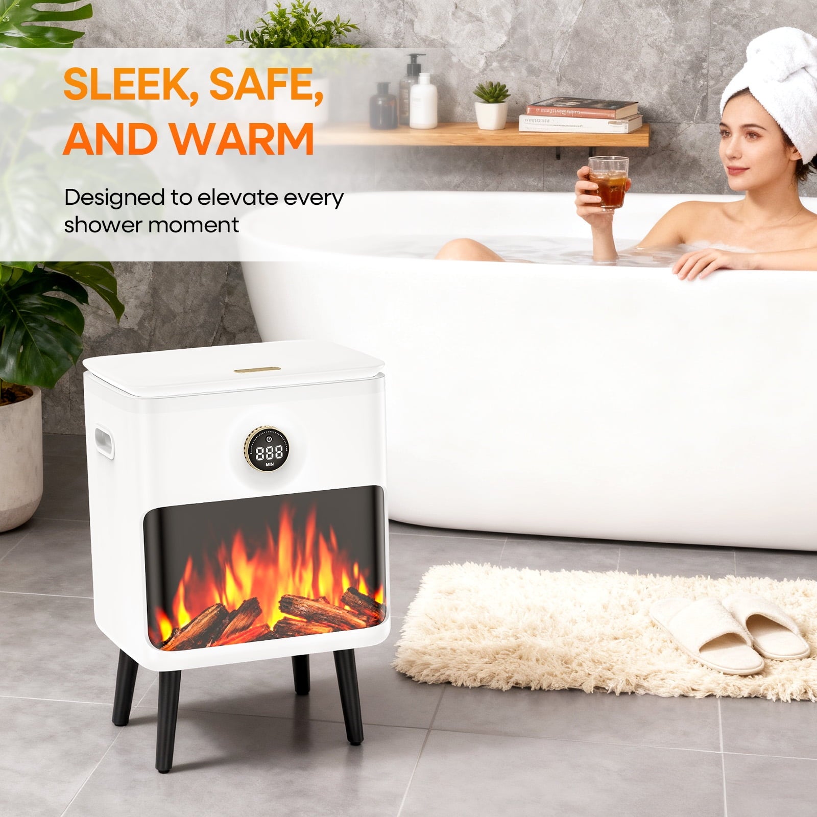 Fenbeli 22L 3D Flame Towel Warmer, Fast Heating Electric Towel Heater with Timer for Bathroom Spa