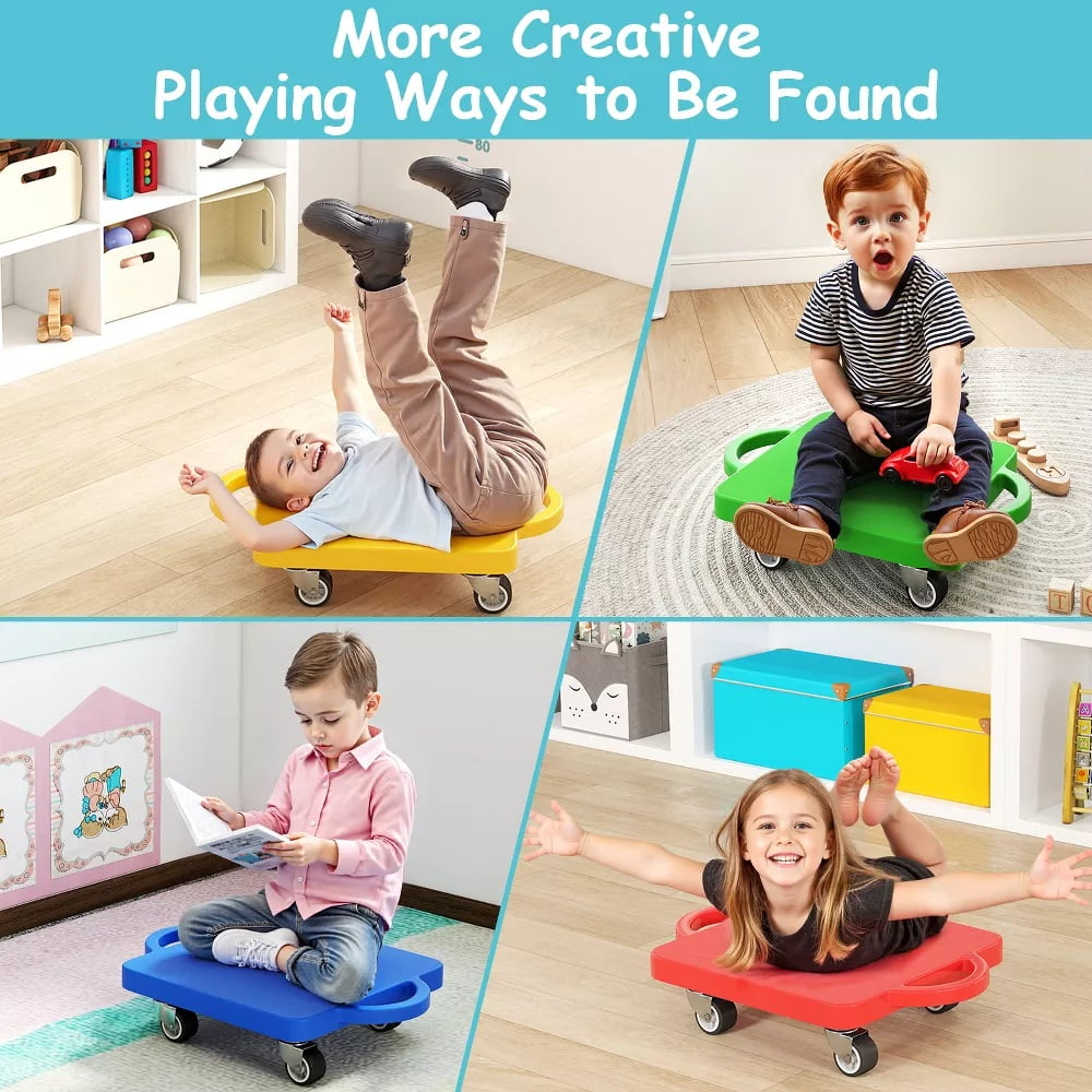Fenbeli 4 Pieces Sport Scooters Board with Handles Sitting Scooter for kids Gym Indoor Outdoor Activities Play Equipment