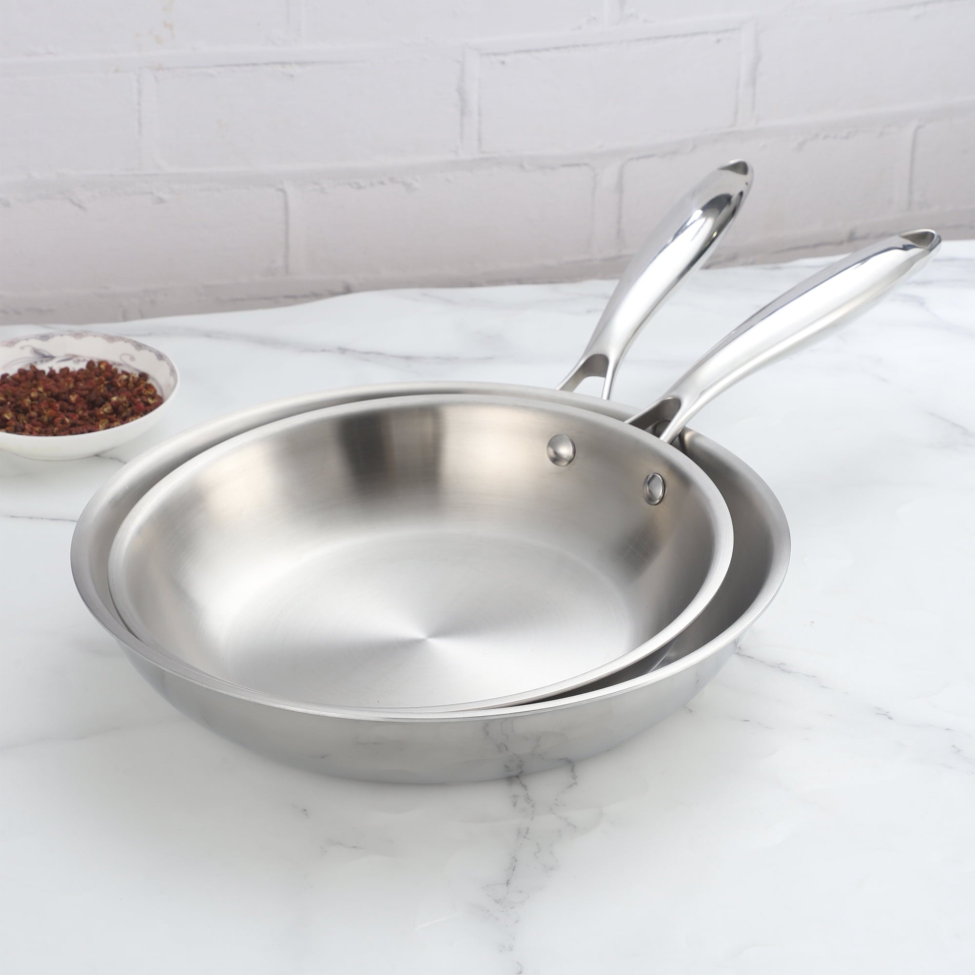 Fenbeli 2 Pcs 3 Ply Stainless Steel Fry Pans Nonstick with Premium Magnetic Stainless Exterior, Aluminum Core