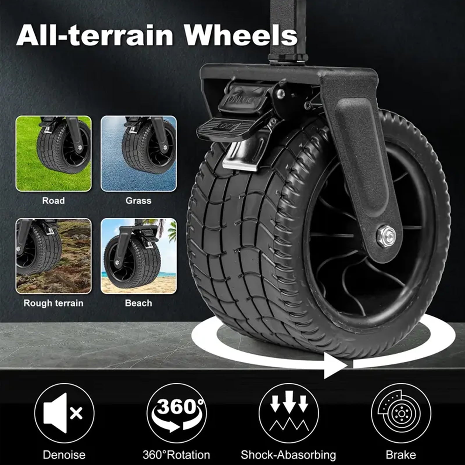Fenbeli Large Collapsible Folding Wagon with Oversized Tank Wheels for Sports, Shopping, Camping Kids, Black