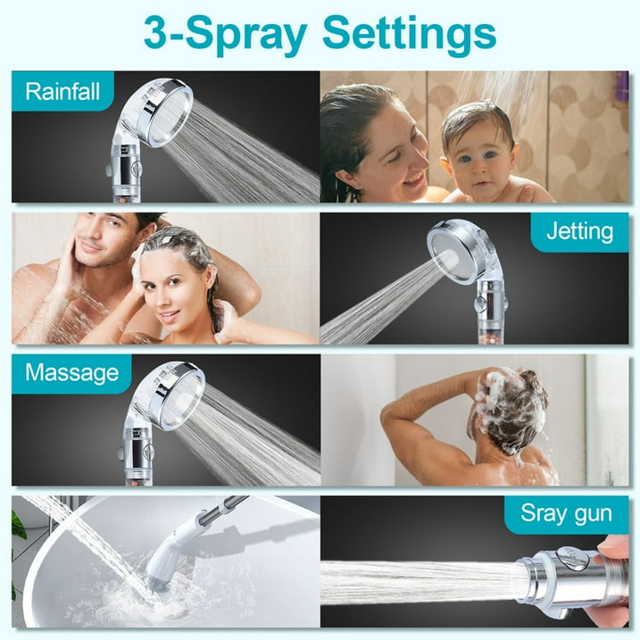 Hand Held Shower Head with Filter Beads 3 Settings Spray High Pressure Shower Heads