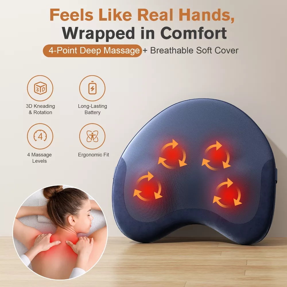 Fenbeli Shiatsu Back Massager with Heat Deep Kneading Massage Pillow for Relaxation with Memory Foam Black