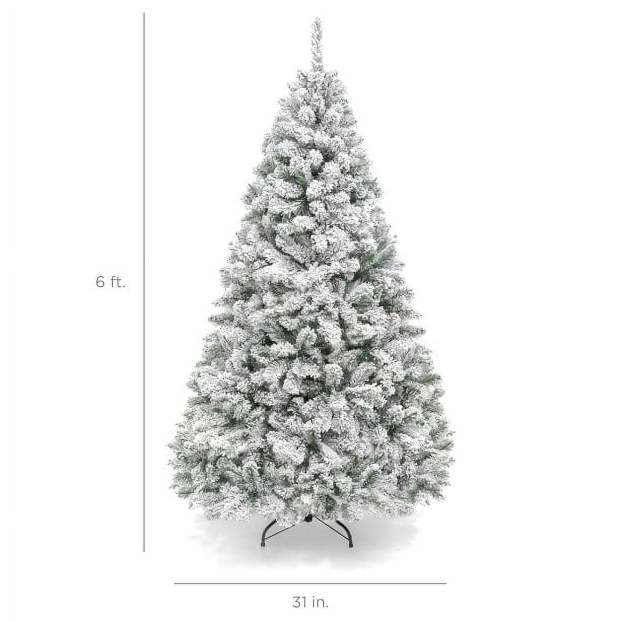 Fenbeli 6ft Artificial Snow Decorated Flocked Hinged Christmas Tree with Metal Stand, White