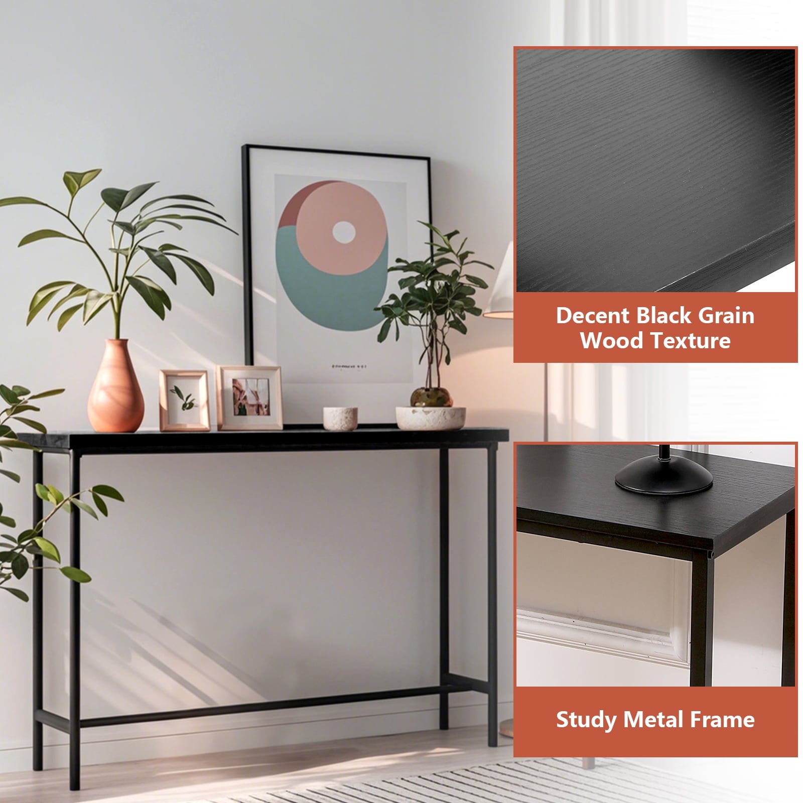 Fenbeli Console Table Modern Entryway Table with Durable Black Metal Frame