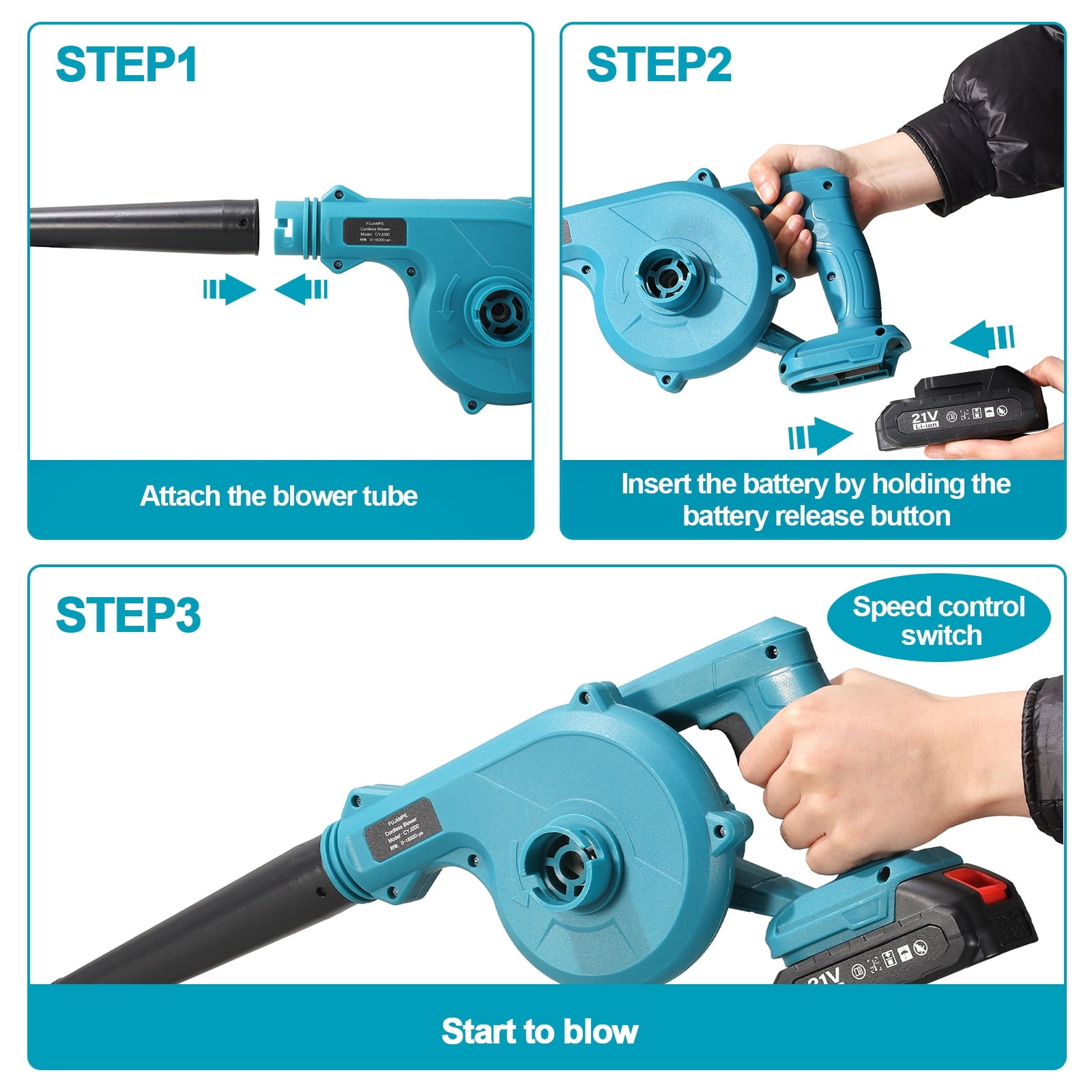 Fenbeli 20V Cordless Handheld Leaf Blower with 2 batteries and charger