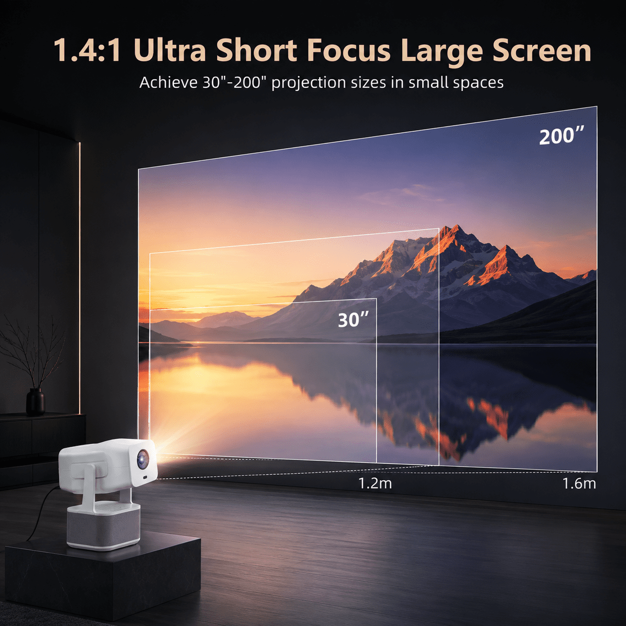 Fenbeli Native 1080P Smart Portable Projector with Android 11, WiFi 6, Bluetooth 5.2 and Auto Focus, Up to 200, White