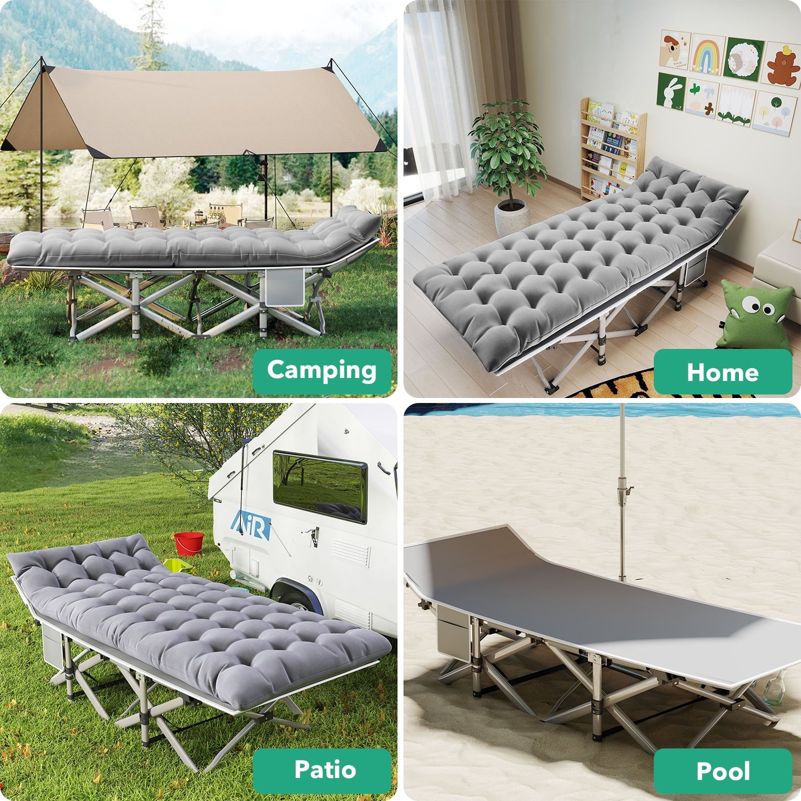 Fenbeli Folding Camping Cots for Adults, Heavy Duty Folding Bed with Carry Bag for Traveling Camp Office Use 75in x 28in, Gold