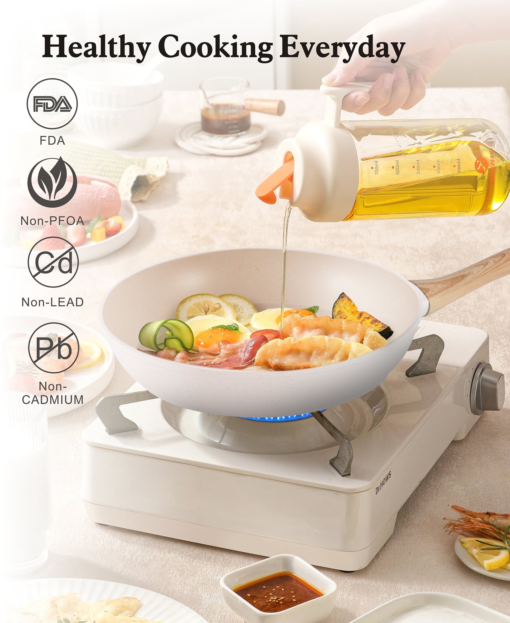 Fenbeli 12 Pcs Pots and Pans Set Nonstick,Ceramic Cookware Set with Pots Protectors and Cooking Utensils,Cream White