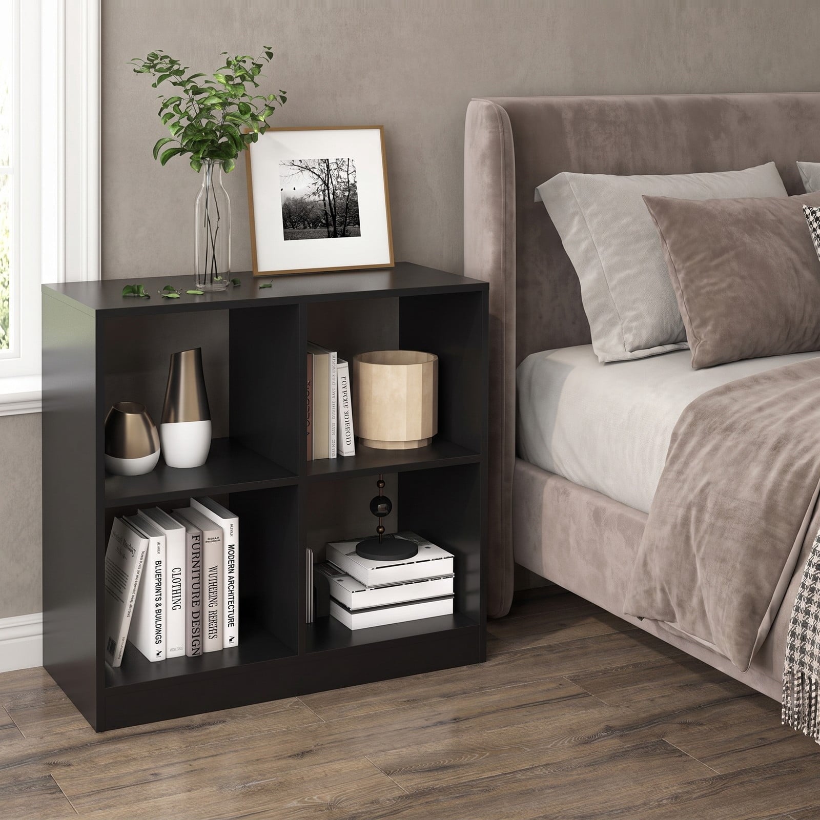Fenbeli 4-Cube Kids Bookcase with Open Shelves, layer 60 lbs Capacity, Engineered wood Frame, 29 x 13 x 29 Footprint, Black