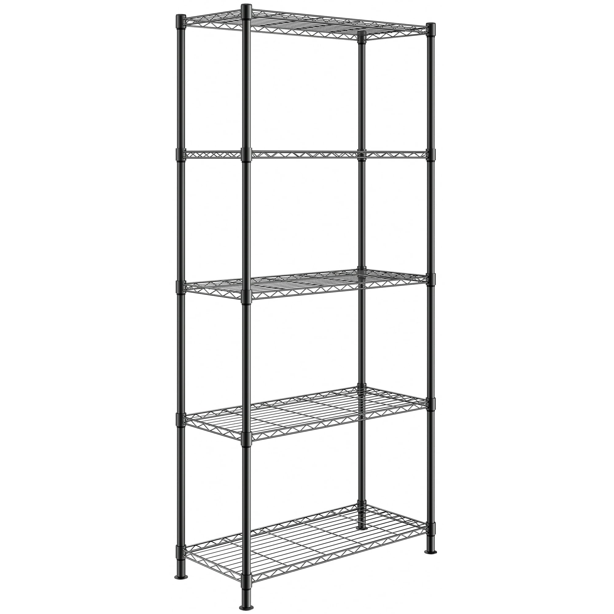 Fenbeli 5-Tier Adjustable Wire Shelving Storage Rack, Heavy-Duty Metal Organizer, Black