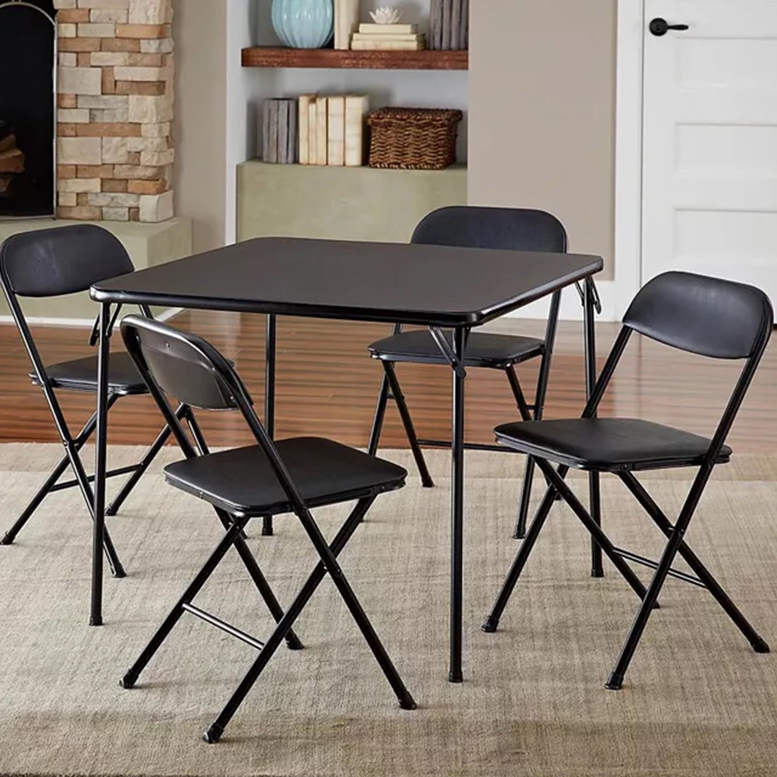 Fenbeli 5-Piece Folding Dining Set with Card Table and 4 Vinyl Padded Chairs, Black