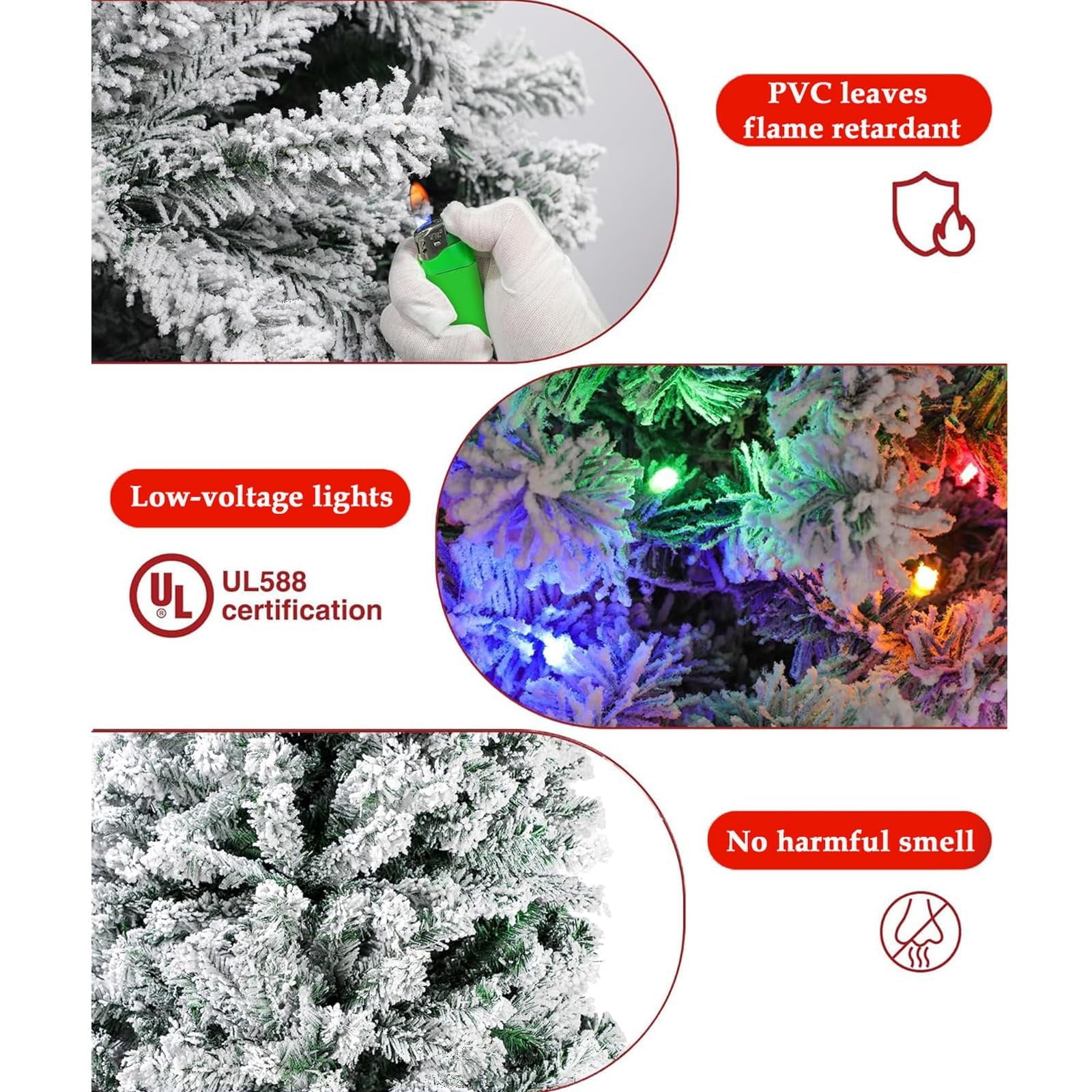Fenbeli 7.5ft Pre-Lit Premium Snow Flocked Artificial Christmas Tree with 1405 Tips 350 LED Multicolor Lights
