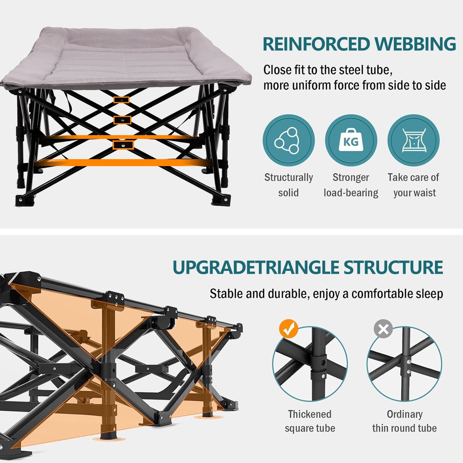 Folding Camping Cot for Adults, Padded Camp Cots for Sleeping Portable Camping Bed for Outdoor Travel Folding Cot Heavy Duty with Carry Bag