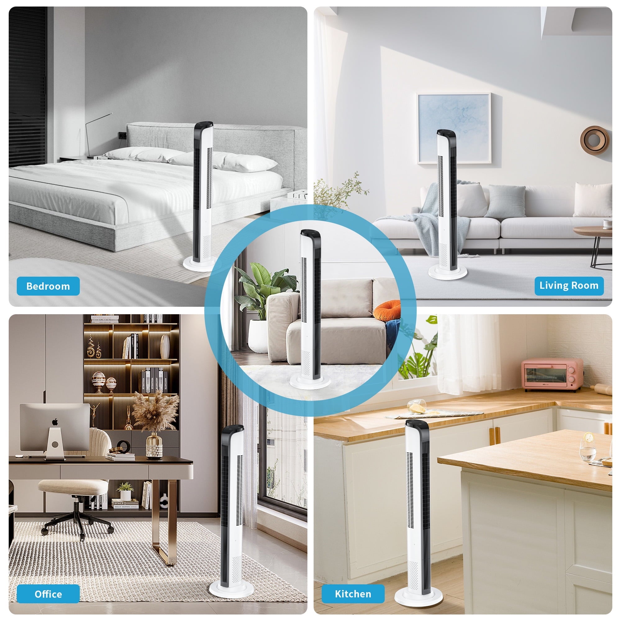 43inch Tower Fans for Home with Remote for Bedroom with 3 Speeds, 3 Modes, White
