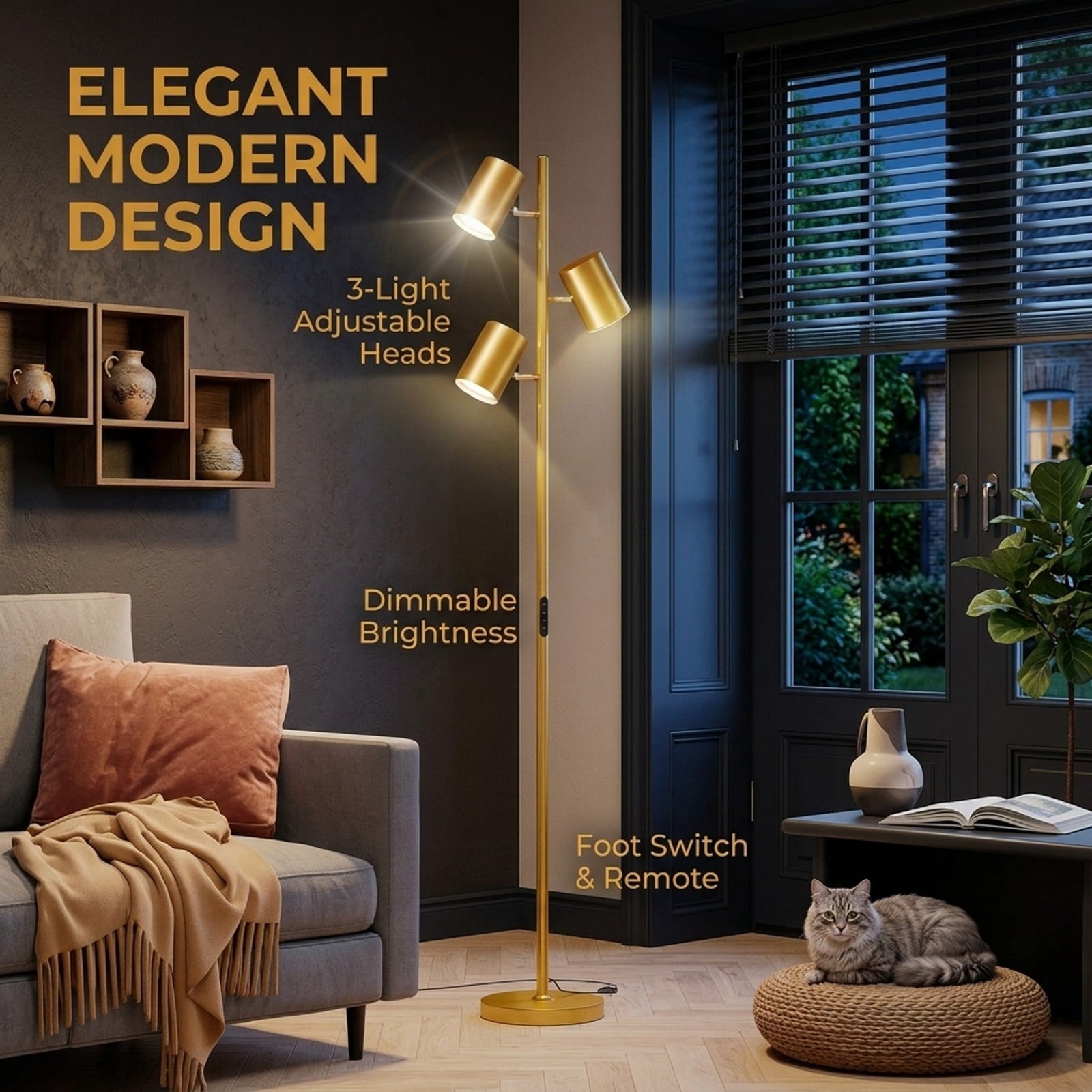 Fenbeli 3-Head Flower Floor Lamp, 68.5-Inch Tall Standing Lamp with Floral Multi-Light Design for Home Interior Lighting