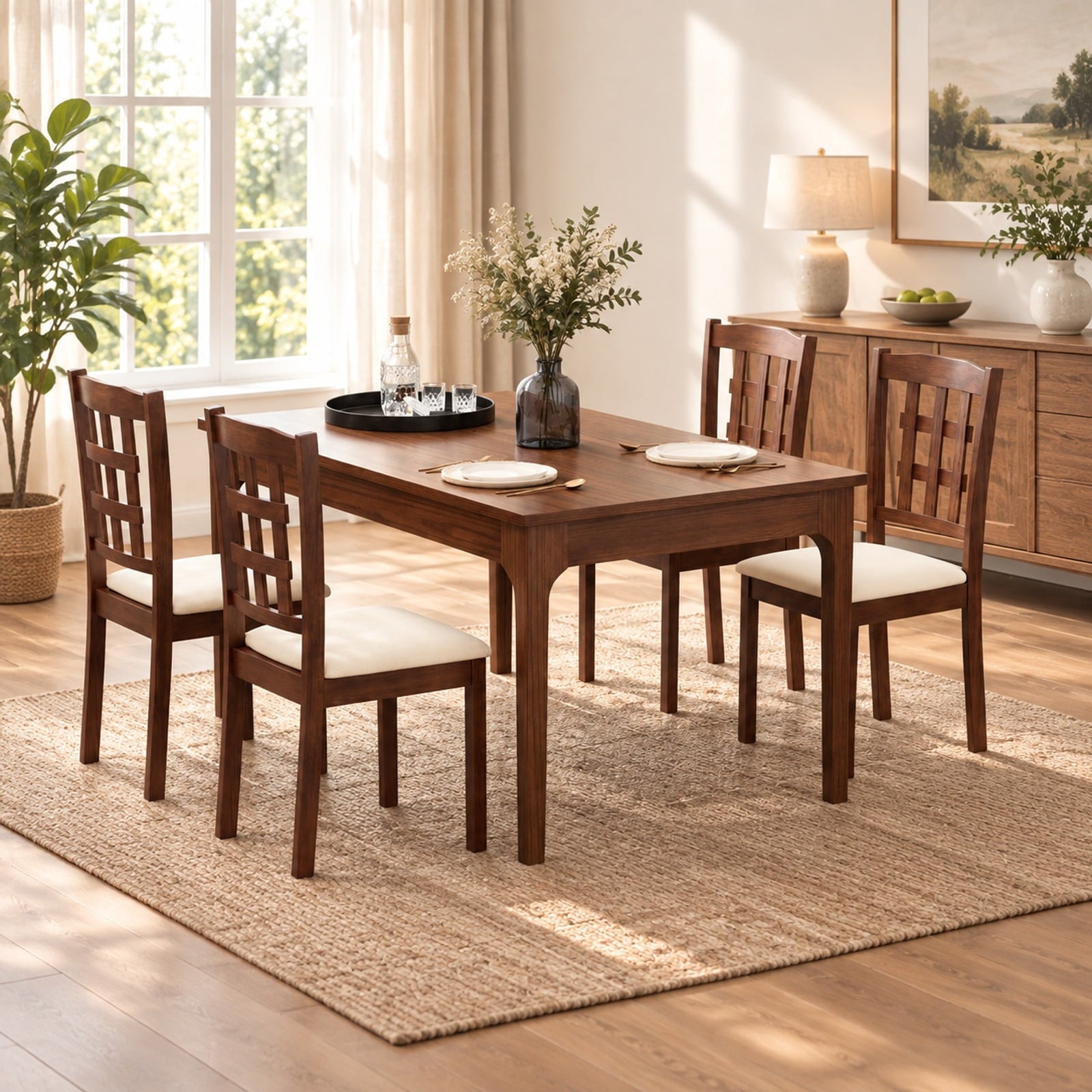 Fenbeli Set of 2 Wood Kitchen Chairs with Faux Leather Upholstered Seat, 265 lbs Capacity, Rubber Wood MDF Polyester Sponge Frame, Coffee