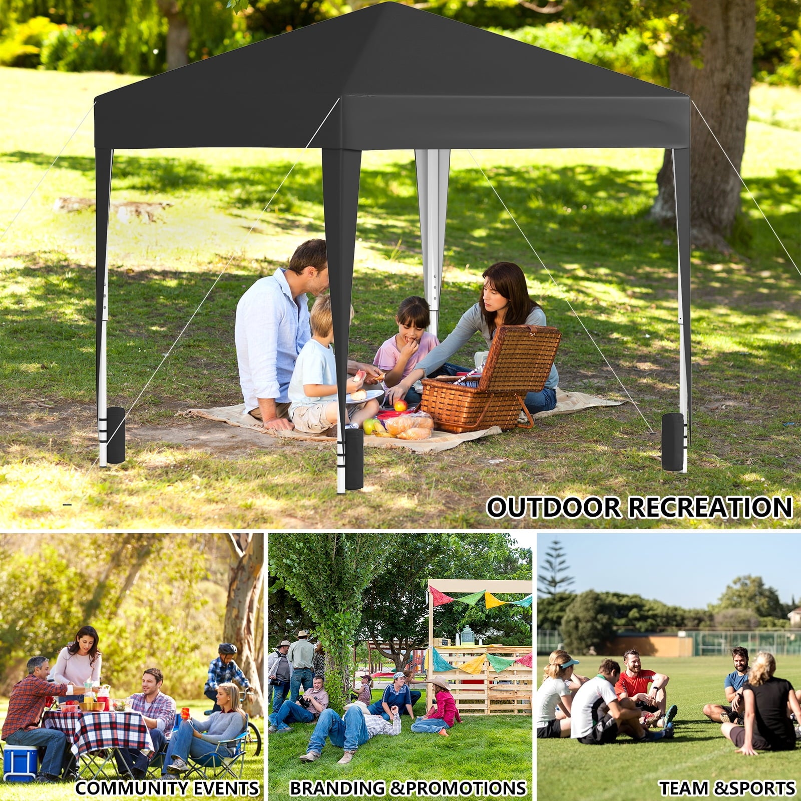 10x10 Pop Up Canopy Instant Outdoor Canopy Tent for Events, Camping, and Backyard, Black