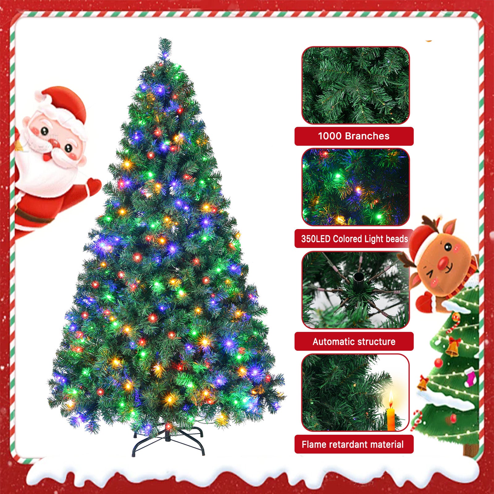 Fenbeli 6FT Realistic Pre-Lit Green Spruce Artificial Holiday Christmas Tree with 350 Lights
