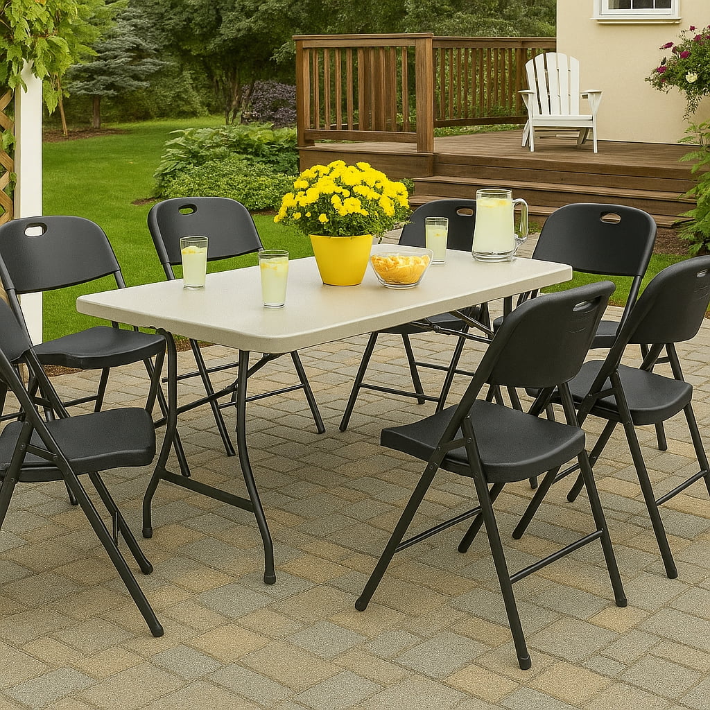 Fenbeli Folding Plastic Chair, 6-Pack, Black