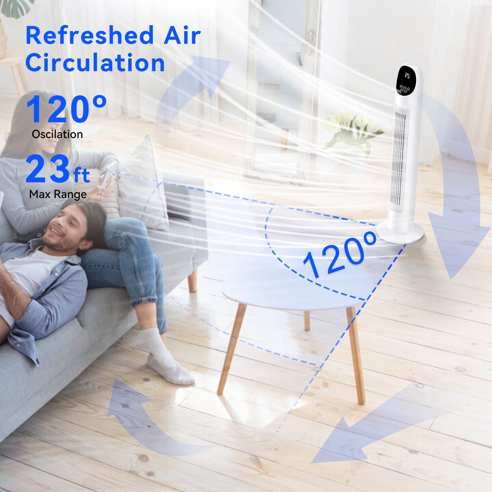 34" Tower Fan with Remote Oscillating Floor Fans for Bedroom, White