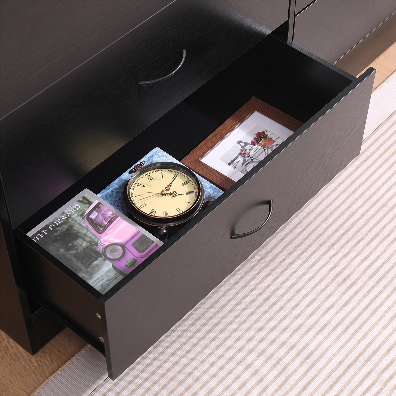 Fenbeli Modern 6 Drawer Dresser for Bedroom, Black Drawer Dresser with Metal Handles, Storage Chest for Bedroom, Living Room, Office