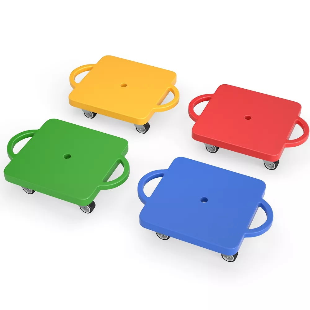 Fenbeli 4 Pieces Sport Scooters Board with Handles, Sitting Scooter for kids, Gym Indoor Outdoor Activities Play Equipment