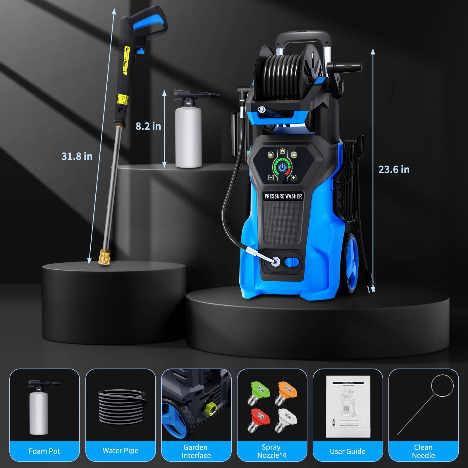 Fenbeli 5000 PSI Electric Pressure Washer 3.2 GPM Power Washers Electric Powered with 5 Quick Connect Nozzles