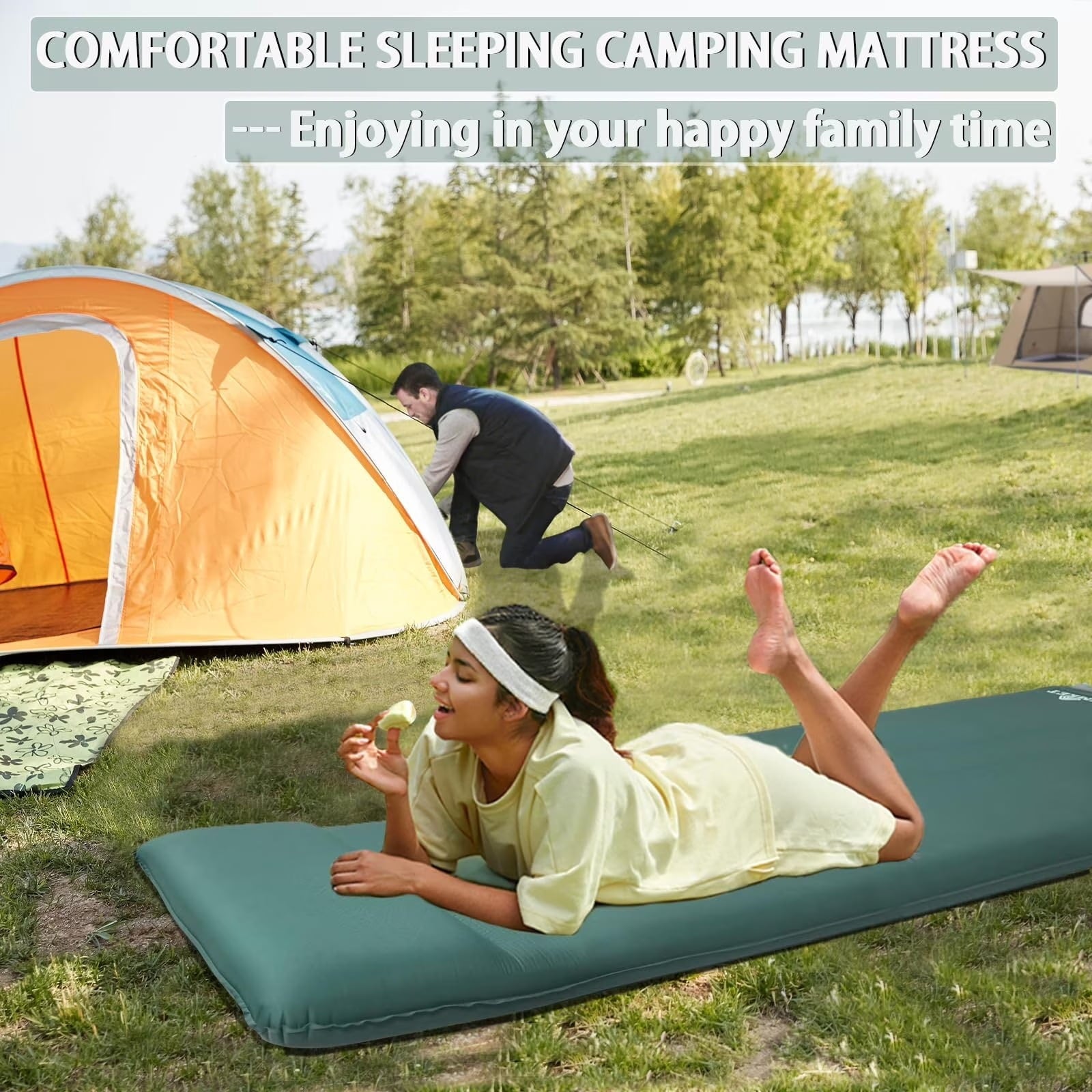 Fenbeli Self-Inflating Sleeping Pad with Pillow,3.2" Thick Memory Foam Camping Mattress, R-Value 9.5 Insulated 4-Season Camp Pad for Tent,Backpacking,Hunting & Hiking,20-Second Quick Inflate, Green