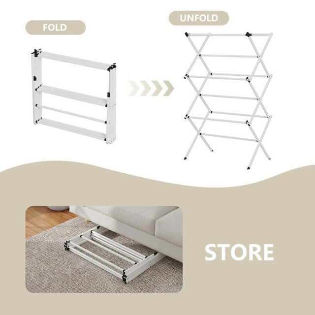 Folding Clothes Drying Rack, Dry Laundry and Hang Clothes,Towel Rack for Storage, White