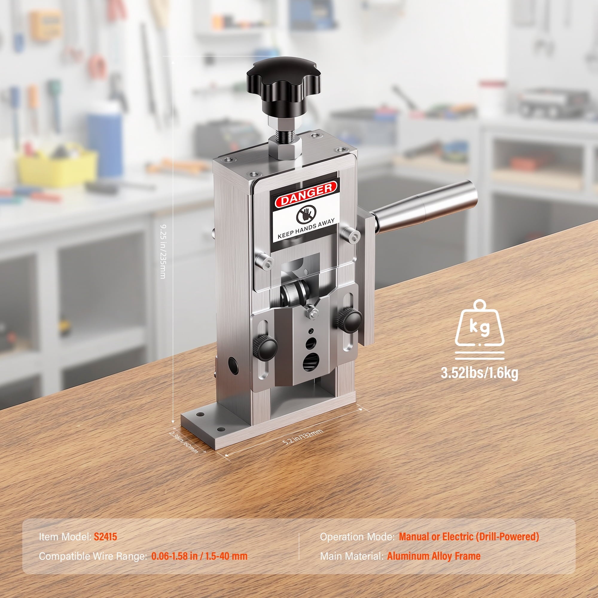 Fenbeli Manual Wire Stripping Machine 0.06-1in with Hand Crank and Drill Powered for Scrap Copper Recycling, White