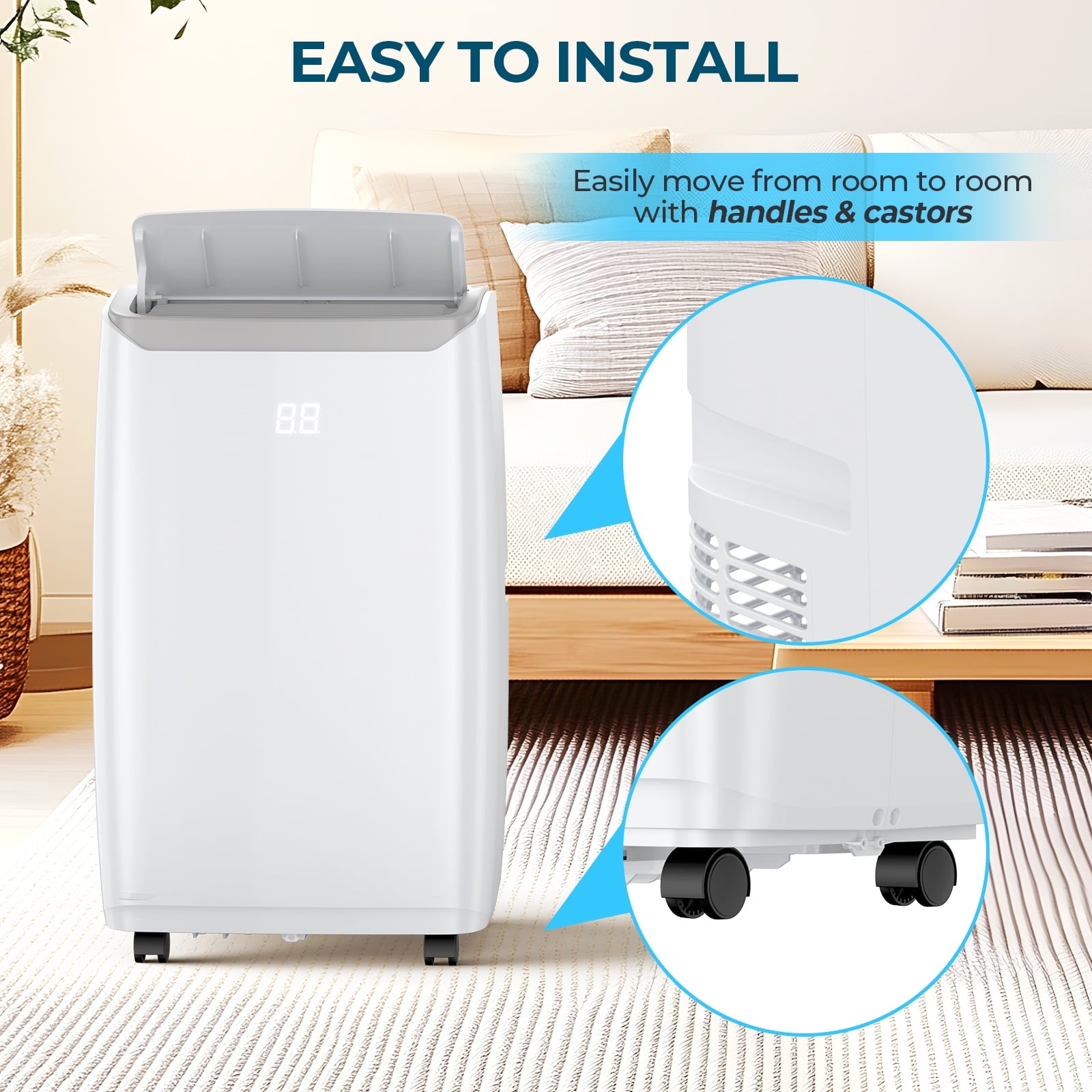 Fenbeli 12000 BTU ASHRAE 3-in-1 Portable Air Conditioner for 450 Sq.Ft with Remote Control, White