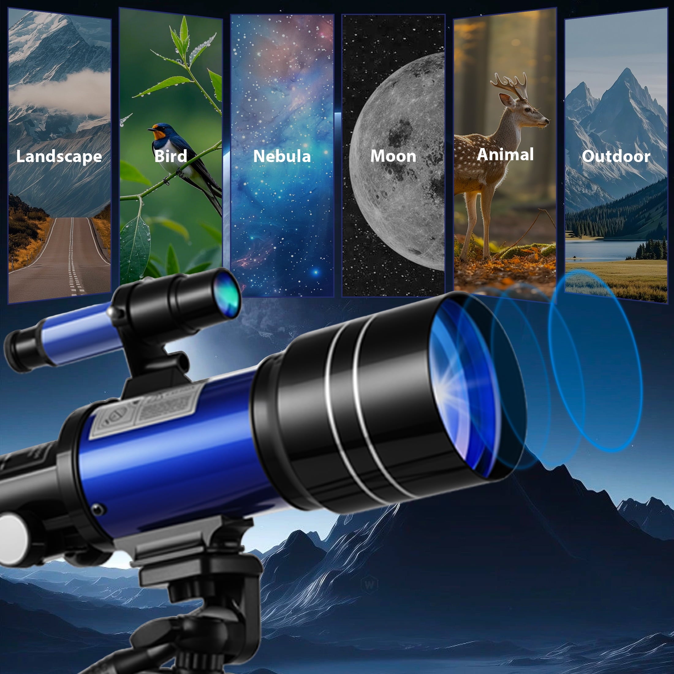 Furnibear Telescope for Kids and Adults 70mm Aperture High Powered Refractor Astronomy Telescope with Tripod and Phone Adapter,Blue