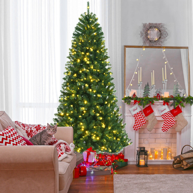 8 Feet Artificial Christmas Tree with Remote-controlled Color-changing LED Lights