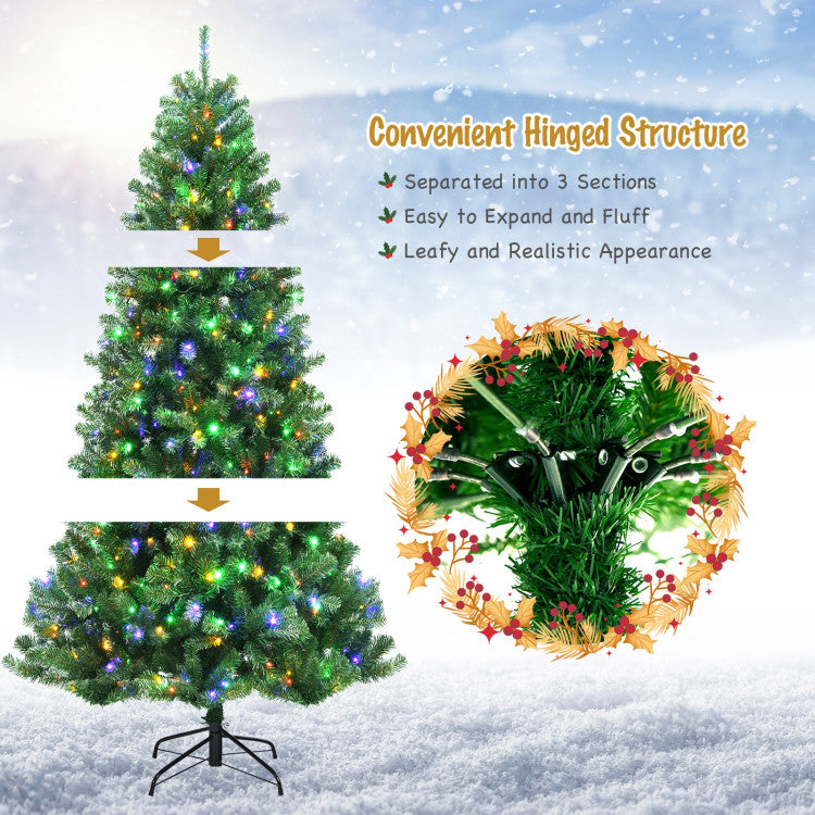 8 Feet Artificial Christmas Tree with Remote-controlled Color-changing LED Lights
