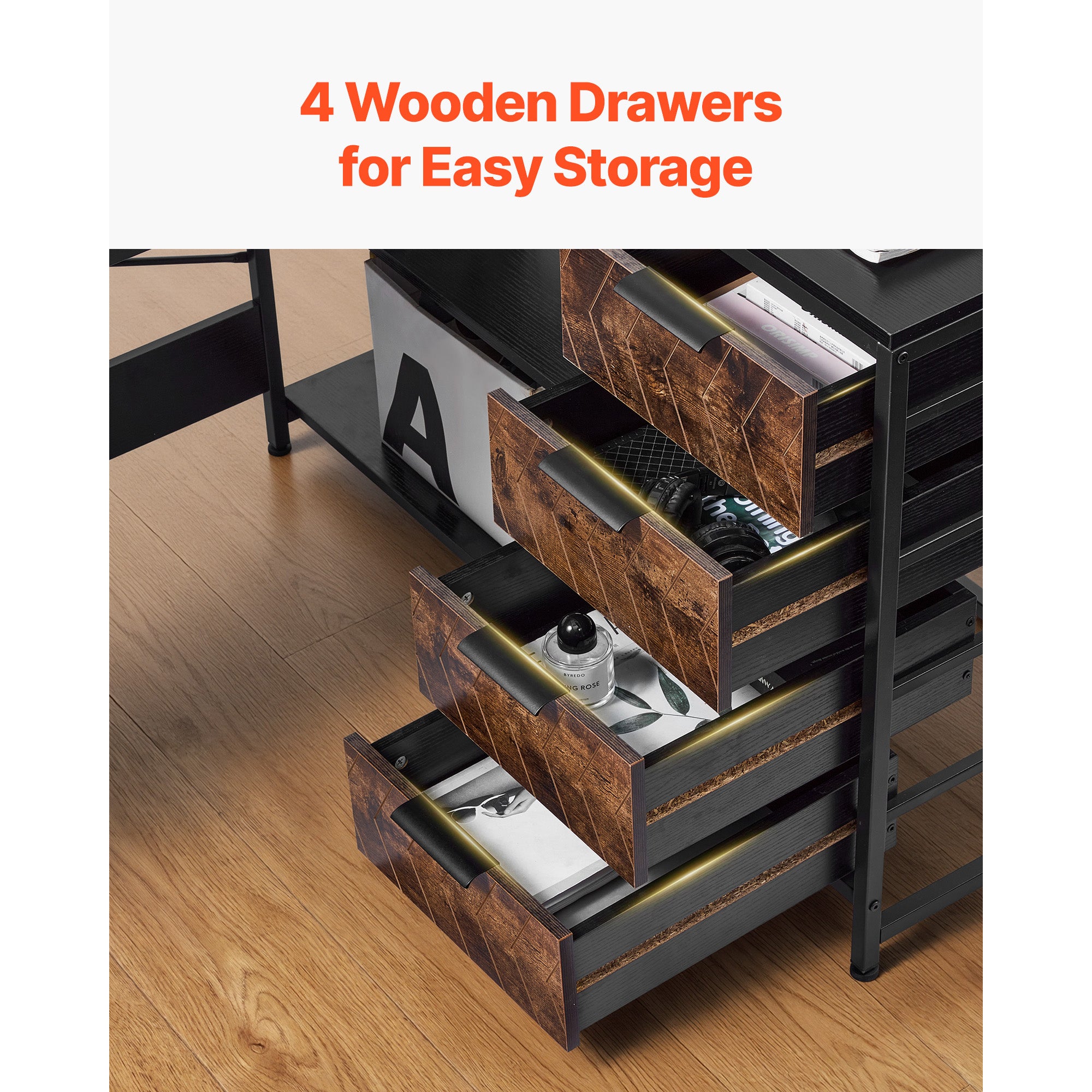 59 in. Reversible L-Shaped Computer Desk with 4 Drawers and Storage Shelves, Corner Gaming Desk