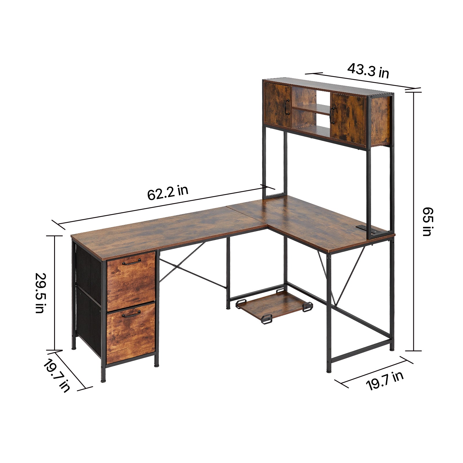 62.2 in. Reversible L-Shaped Gaming Desk with LED Lights, Power Outlets and Movable CPU Stand