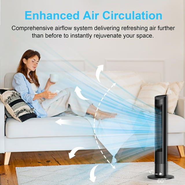 Tower Fan for bedroom, 60¡ã Oscillating Standing Fan with Remote