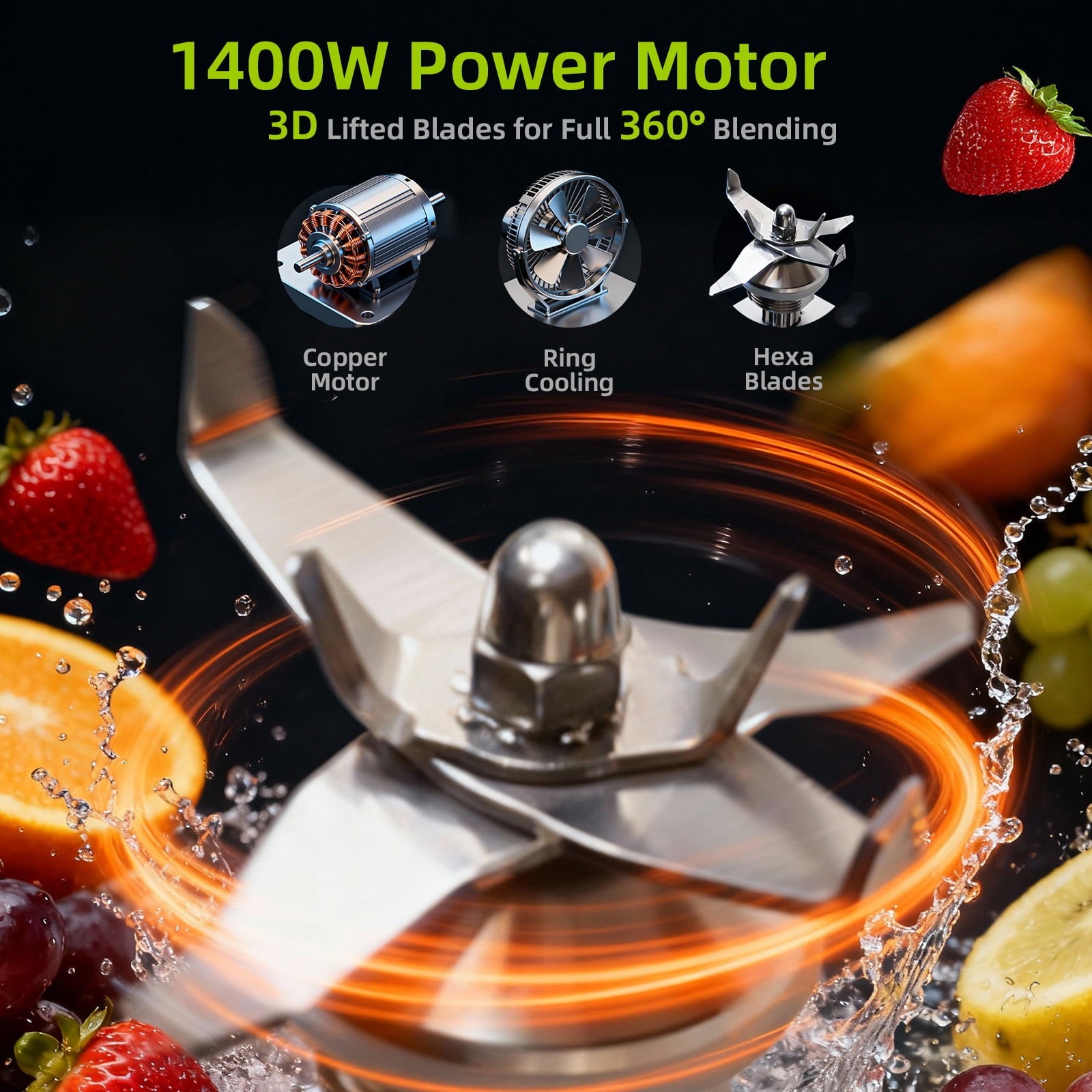 Fenbeli Blender for Kitchen,70oz 1400W Professional Blender,9-Speed Control, 8 Preset Programs for Smoothies,Make Soups, Jams, Frozen Fruit