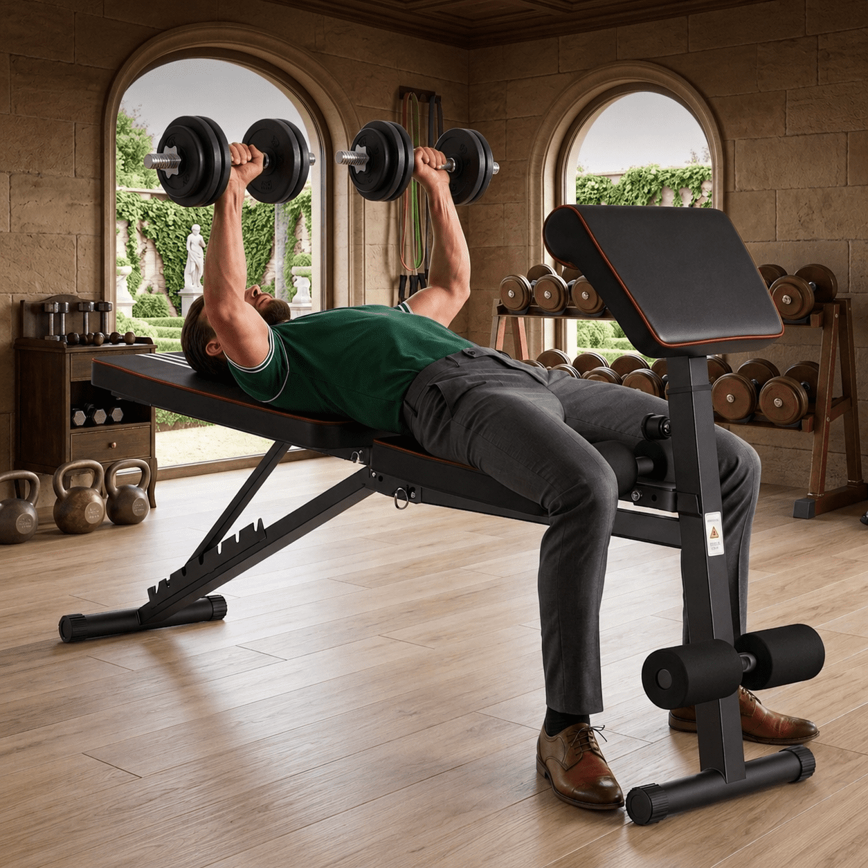 Fenbeli 12-in-1 Adjustable Weight Bench Foldable Workout Bench with 7 Backrest Positions Padded Seat for Full Body Strength Training, Black and Red