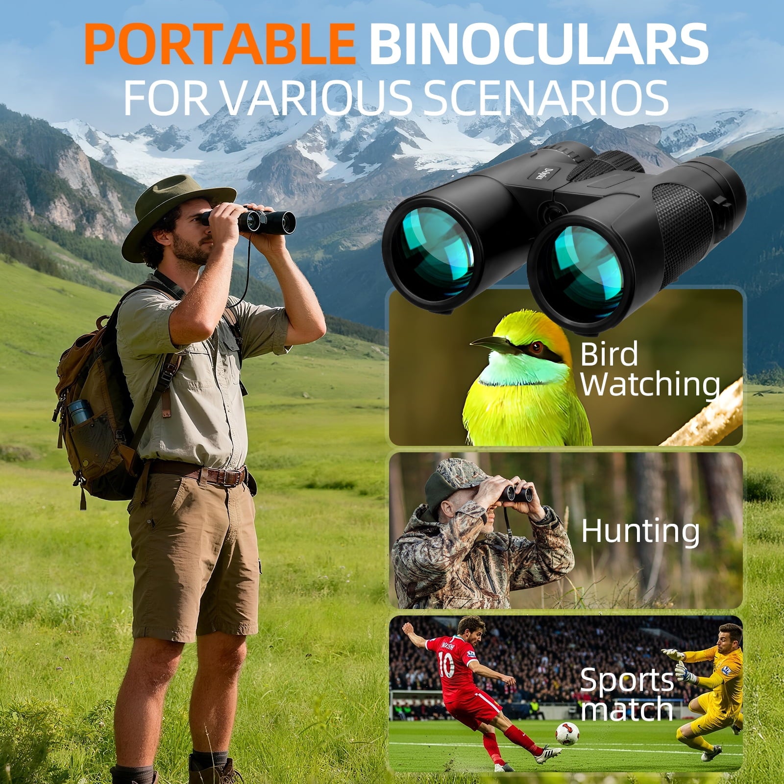Fenbeli 12x42 HD Binoculars for Adults with Phone Adapter & Tripod, Waterproof Compact Binoculars for Bird Watching Hunting Hiking Concerts Sports