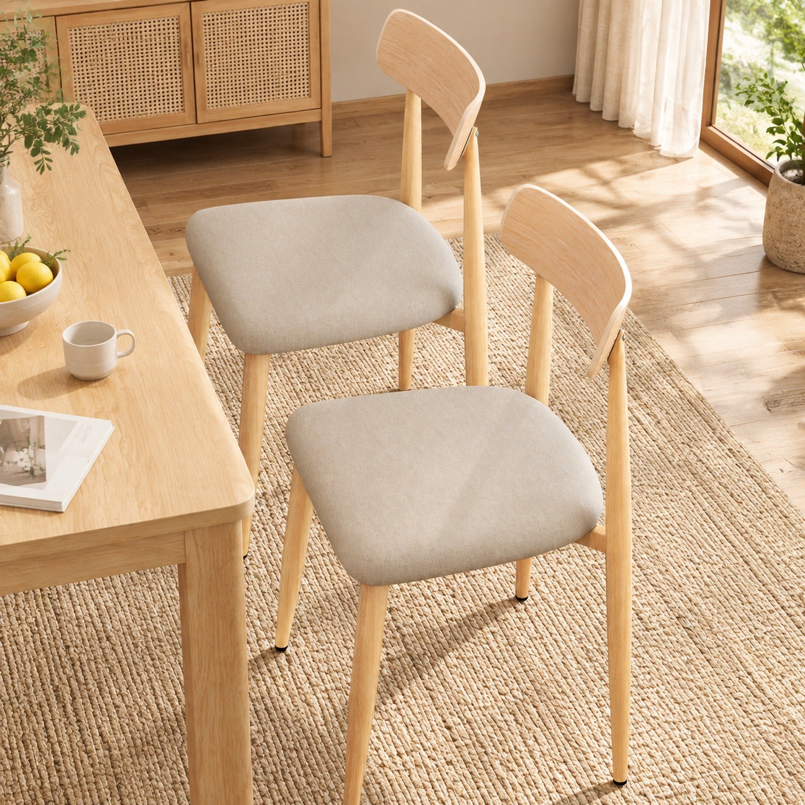Fenbeli Linen Fabric Upholstered Modern Dining Chair Set of 2 with Padded Seat and Curved Back, Chair 340 lbs Capacity, 19.5 x 19 x 31 Footprint
