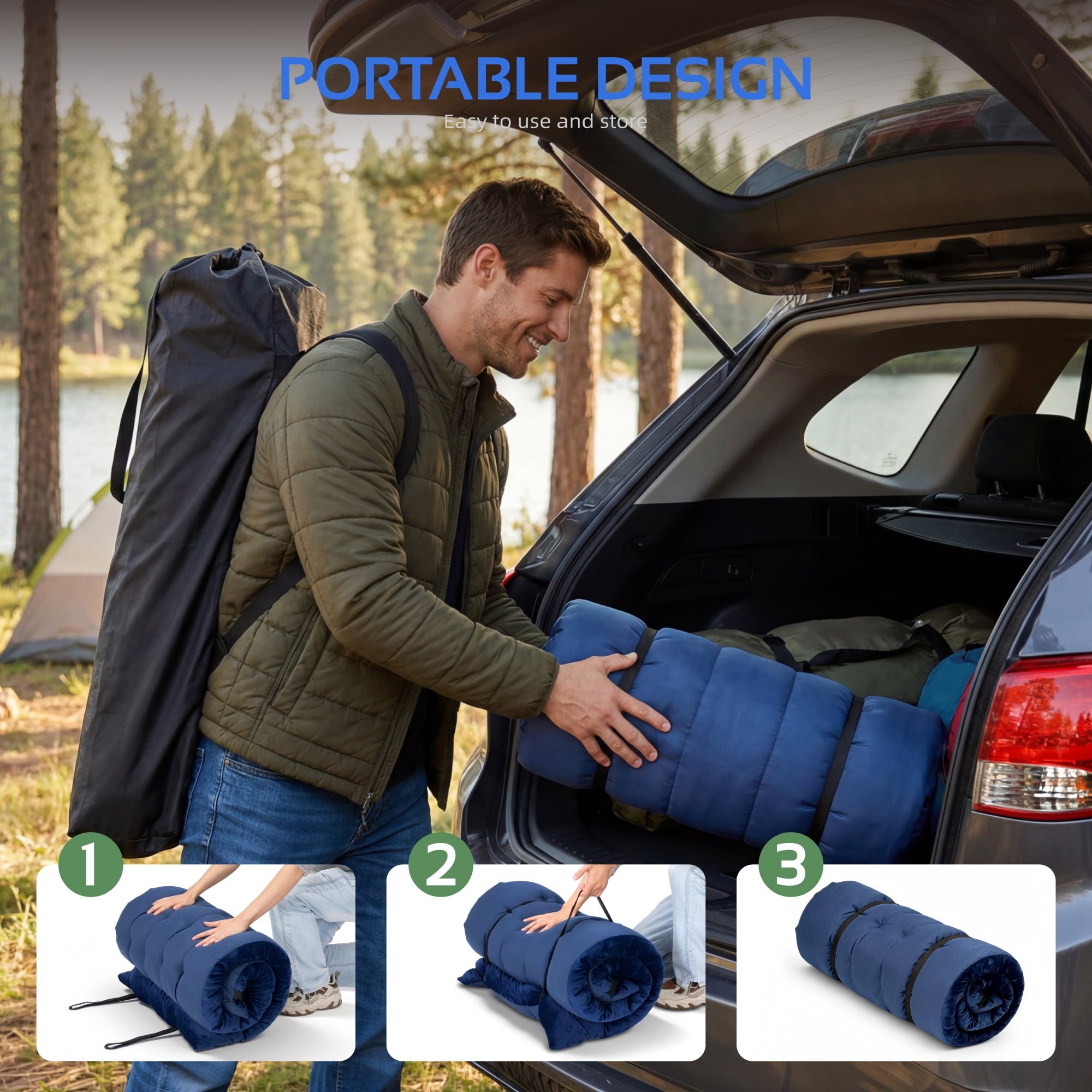 Fenbeli Heavy Duty Camping Cot for Adults Folding Sleeping Cot Bed with Mattress, Blue