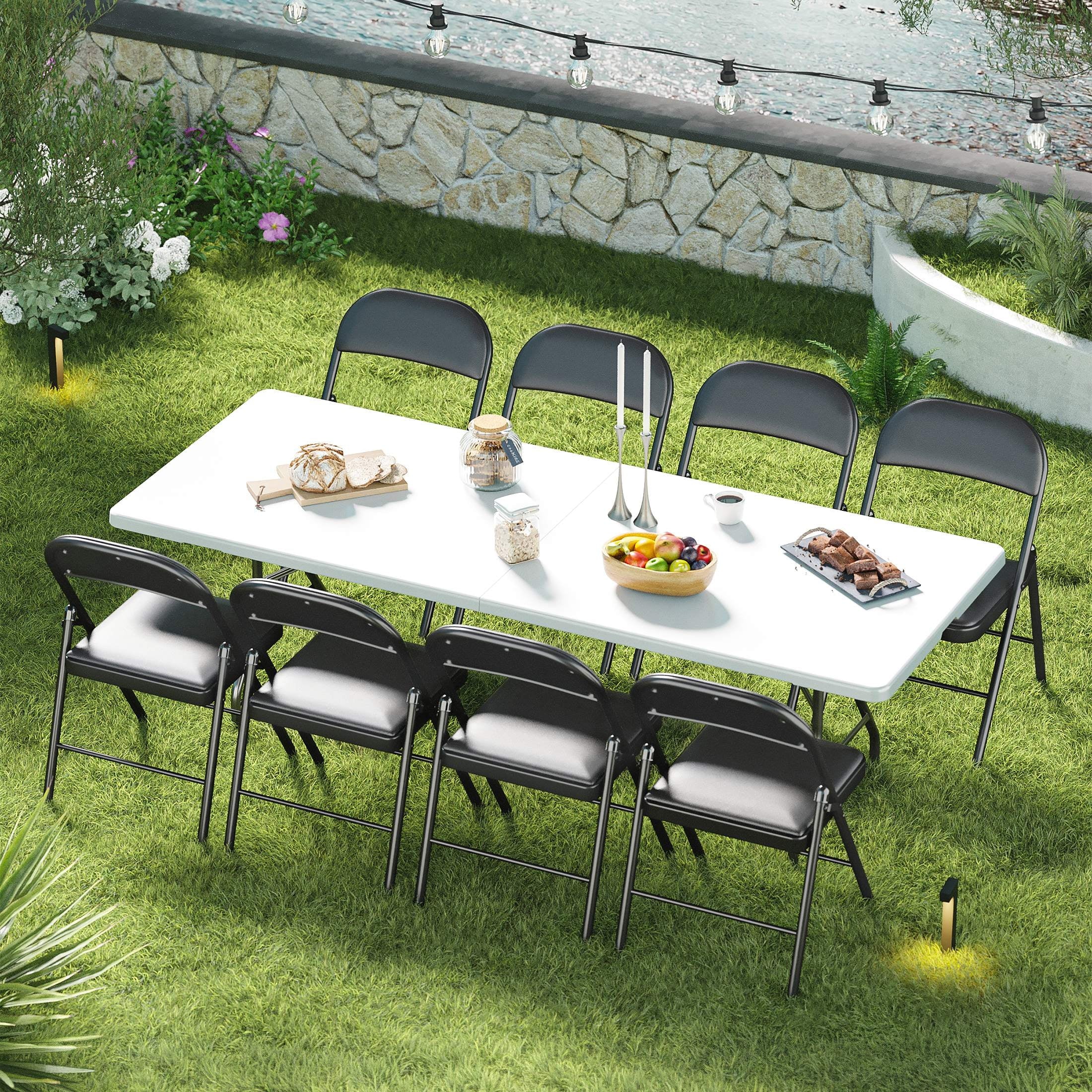 Furnibear 8 Foot Folding Table for Indoor and Outdoor Events, Portable Foldable Table with Sturdy Steel Legs, White