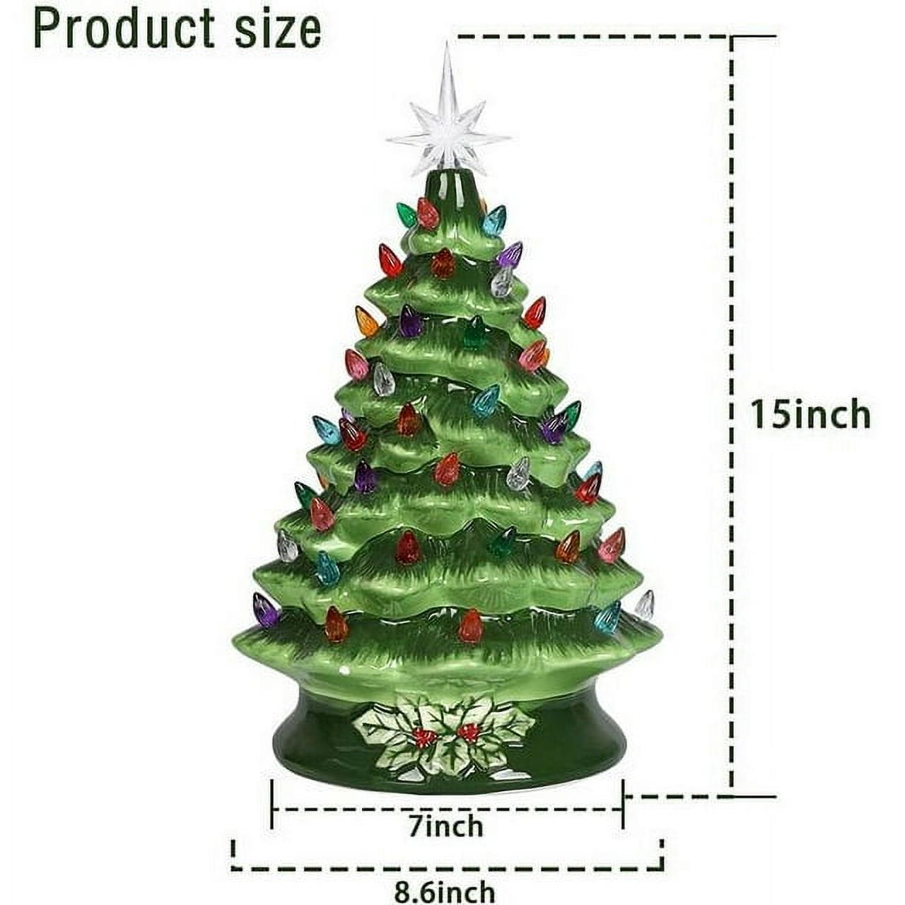 Fenbeli 15in Pre-Lit Hand-Painted Ceramic Tabletop Christmas Tree with 64 Lights - Green