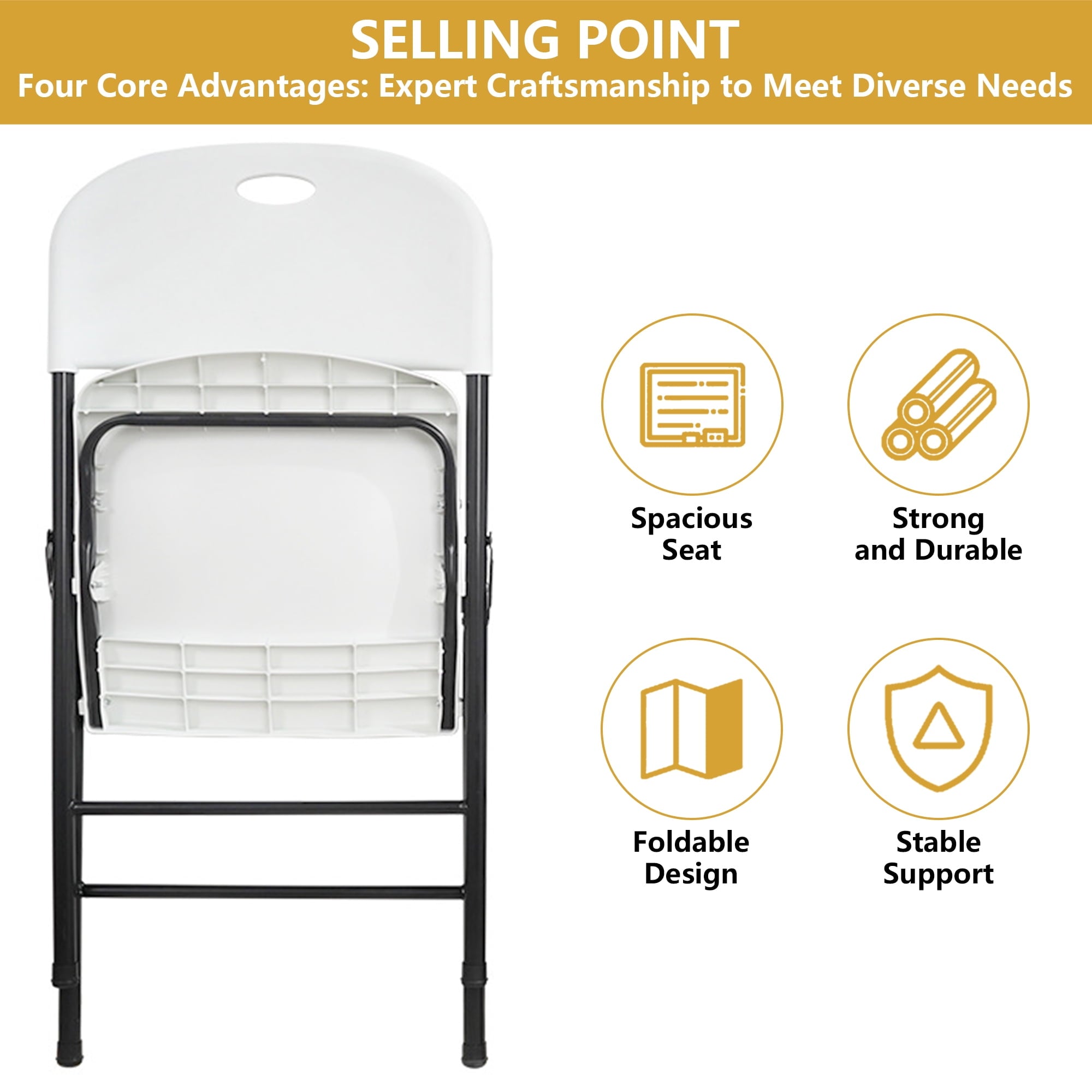 Fenbeli Folding Plastic Chair, 6-Pack, White