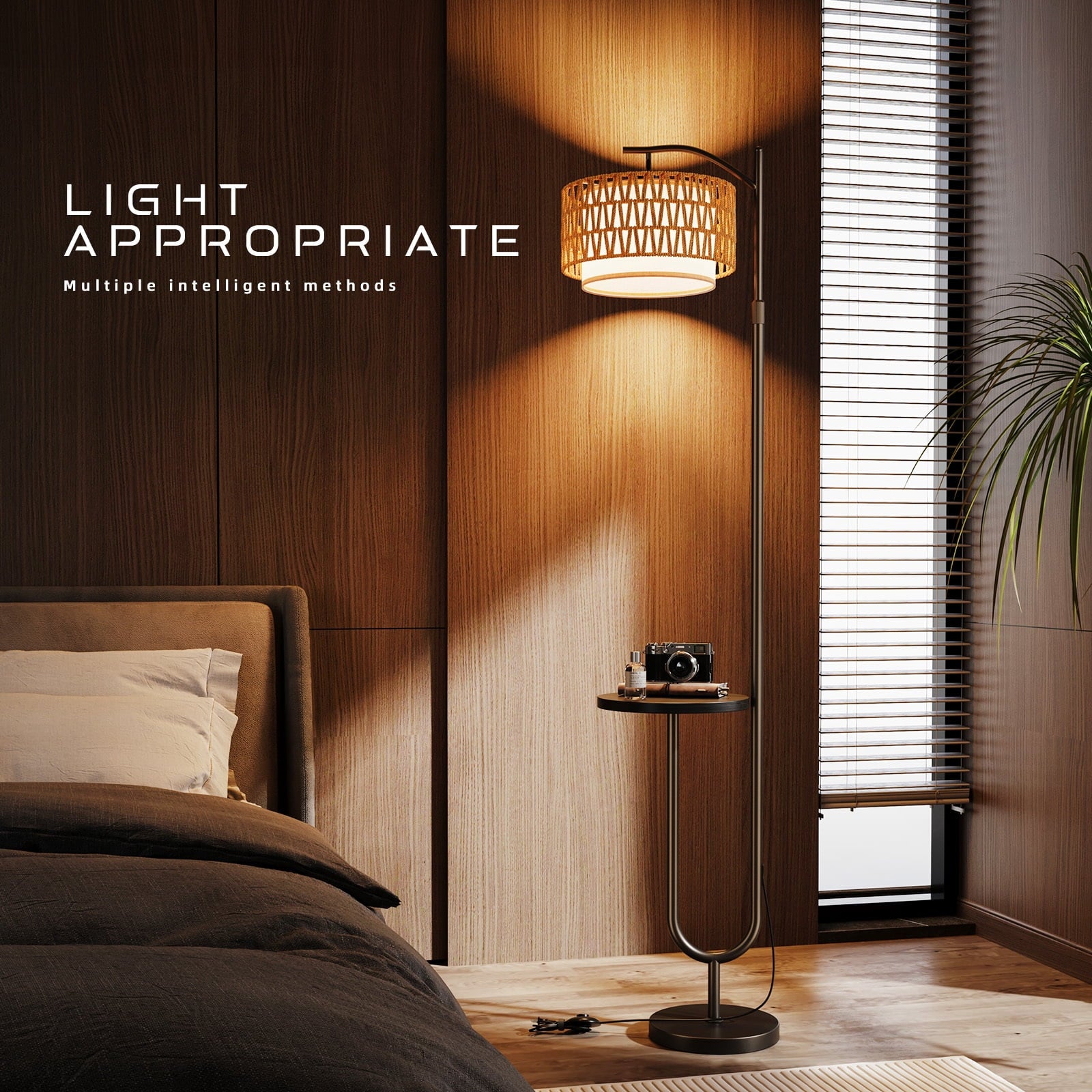 Fenbeli Floor Lamp with Table for Living Room, Dimmable LED Standing Lamp with Shelf, Tall Modern Reading Lamp