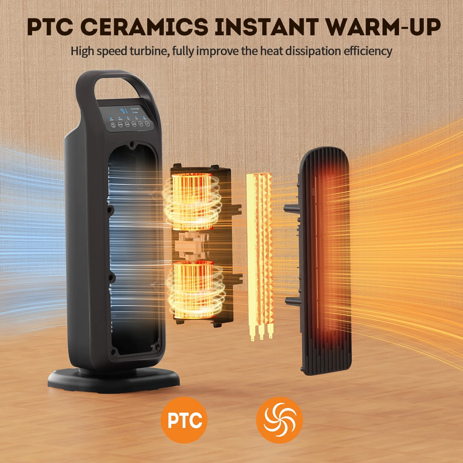 Fenbeli Space Heaters for Inside, Portable Electric Heater with Remote, 60 Oscillation, 1500W PTC Ceramic Fast Safety Heater with Thermostat, ECO Mode